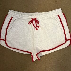 Market & Spruce Retro White Athletic Shorts with Red Trim